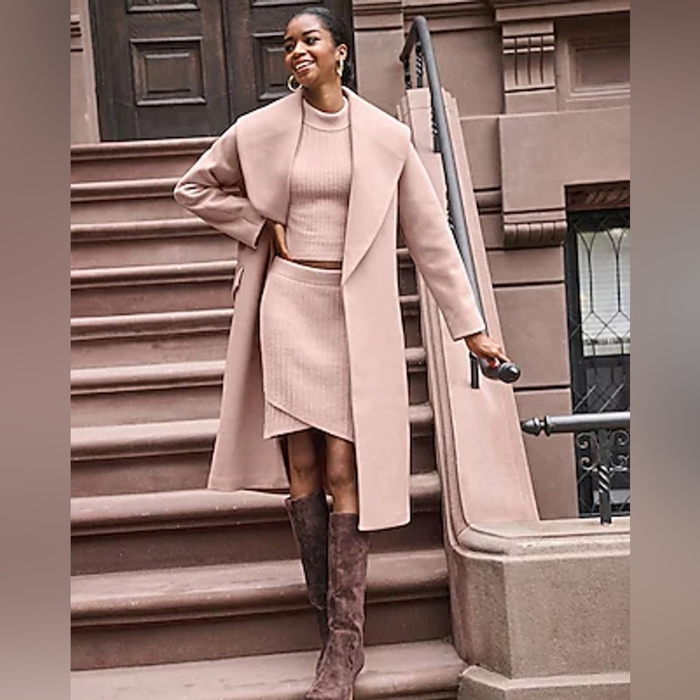 NWT Express Super High Waisted Cable Knit Faux Wrap Mini Sweater Skirt